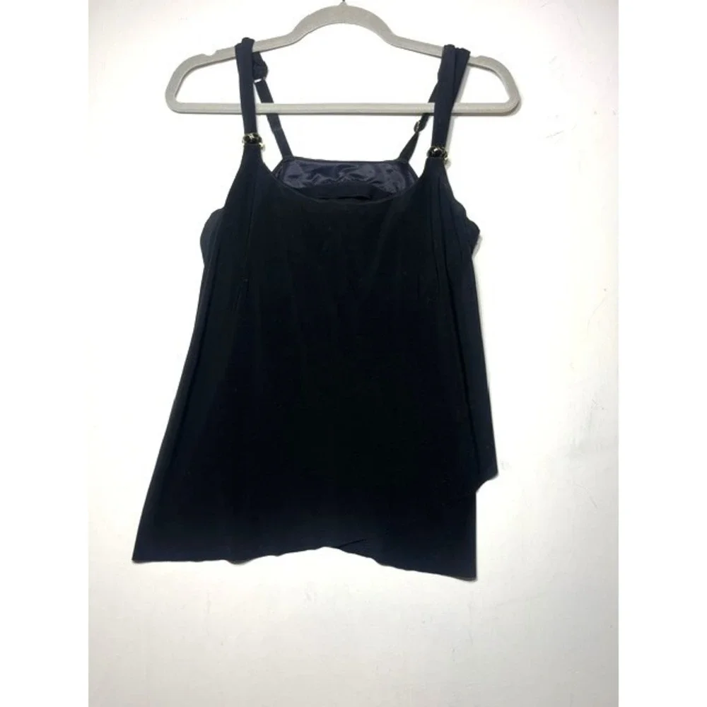 Miraclesuit Womens Black Tiered Tankini Swim Top Gold Hardware Size 8 6513026